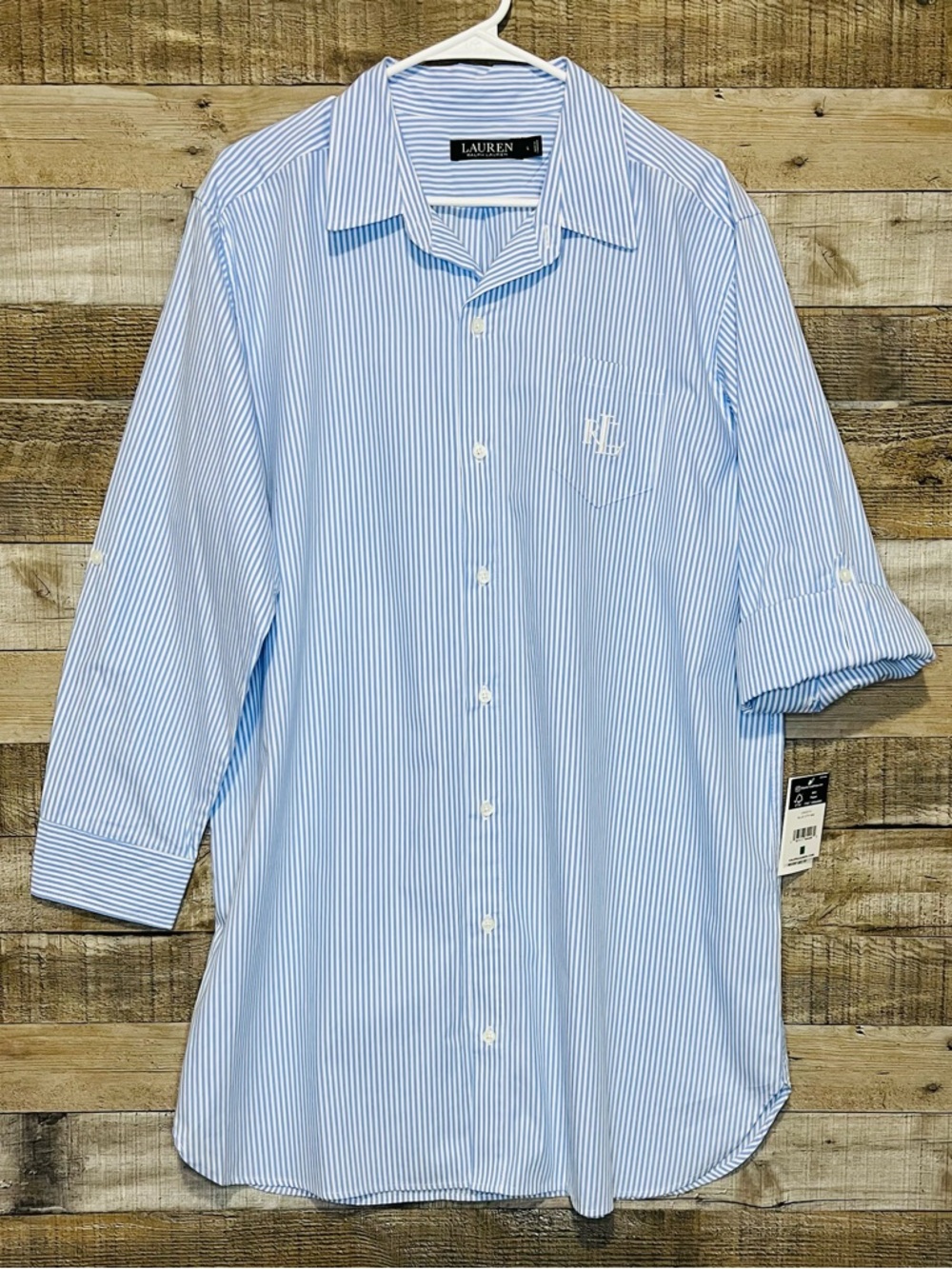 NWT Lauren Ralph Lauren Women’s Sleepshirt in a blue/white stripe pattern. - Picture 3 of 8